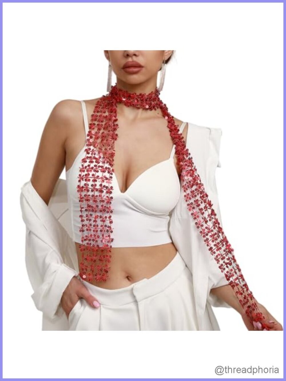 Women Sequin Mesh Scarf Necklace Multiway Choker Headband Belt